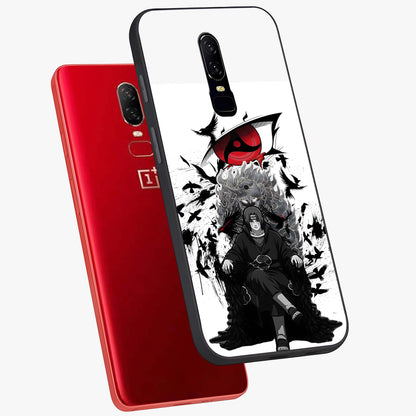 Uchiha Shadow Throne Glass Case displayed in angled mockup highlighting glowing aquatic design with celestial aesthetic.