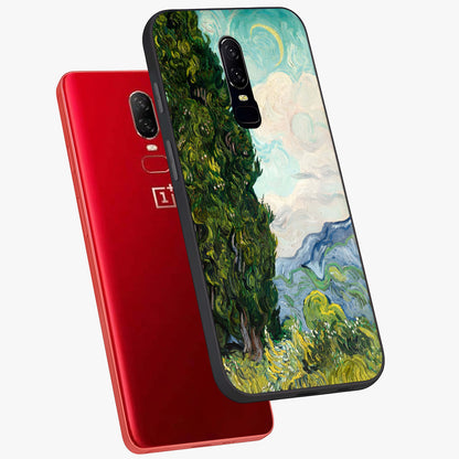 Van Gogh Vintage Art Glass Case displayed in angled mockup highlighting textured brushstroke design with classic aesthetic.