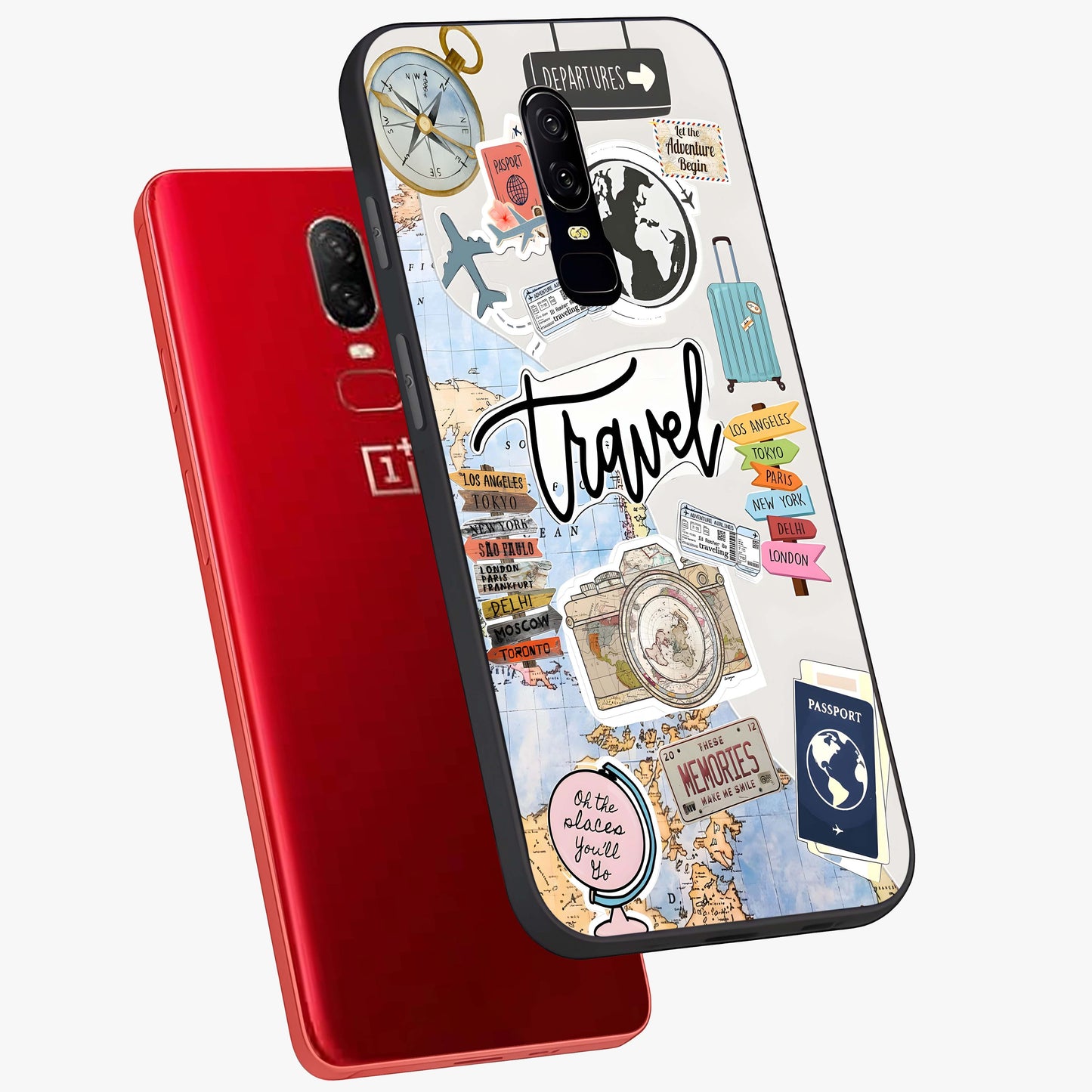 Wanderlust Journal Glass Case displayed in angled mockup highlighting adventure themed design with aesthetic travel vibe.