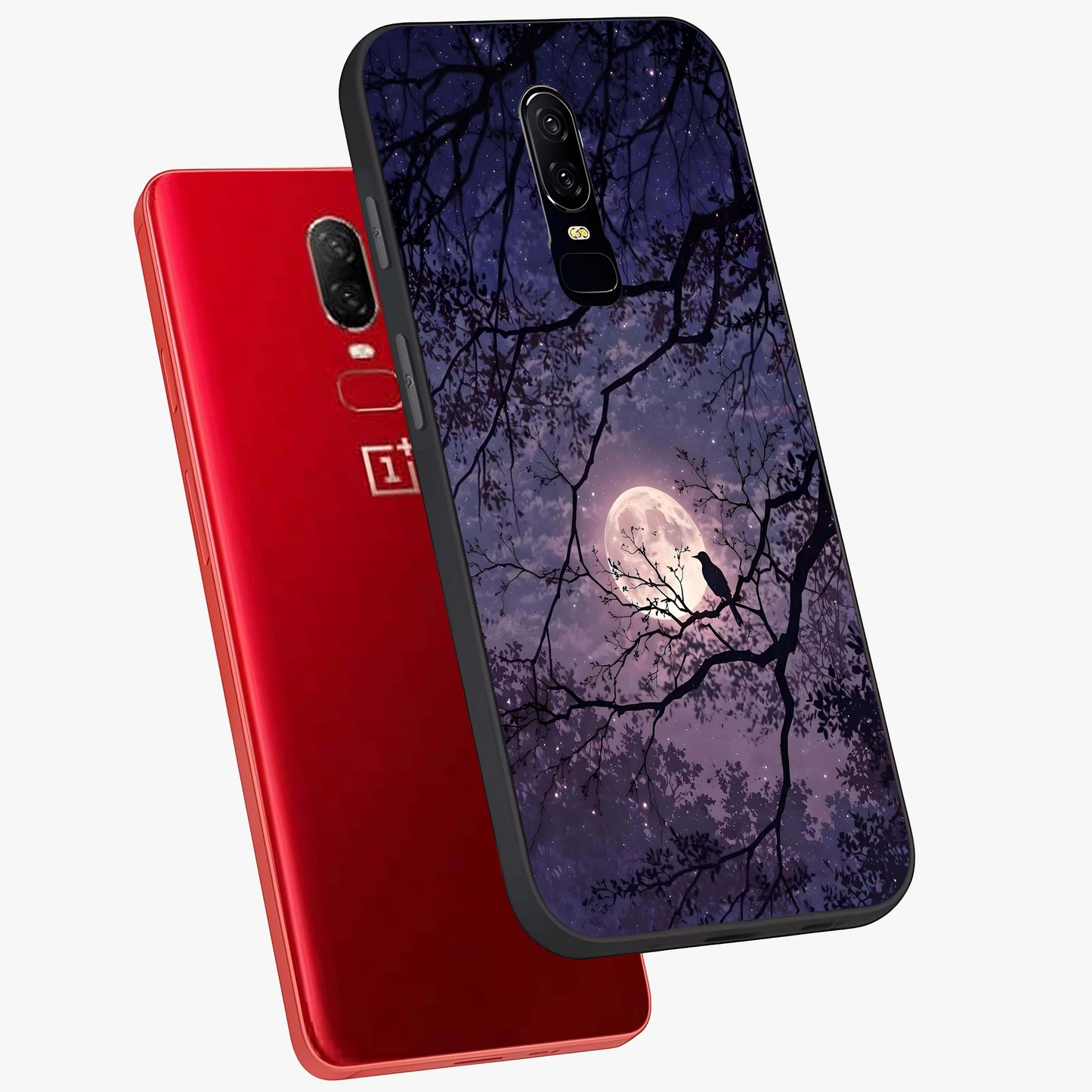 Whispering Moon Silence Glass Case displayed in angled mockup highlighting calm lunar design with dreamy night aesthetic.
