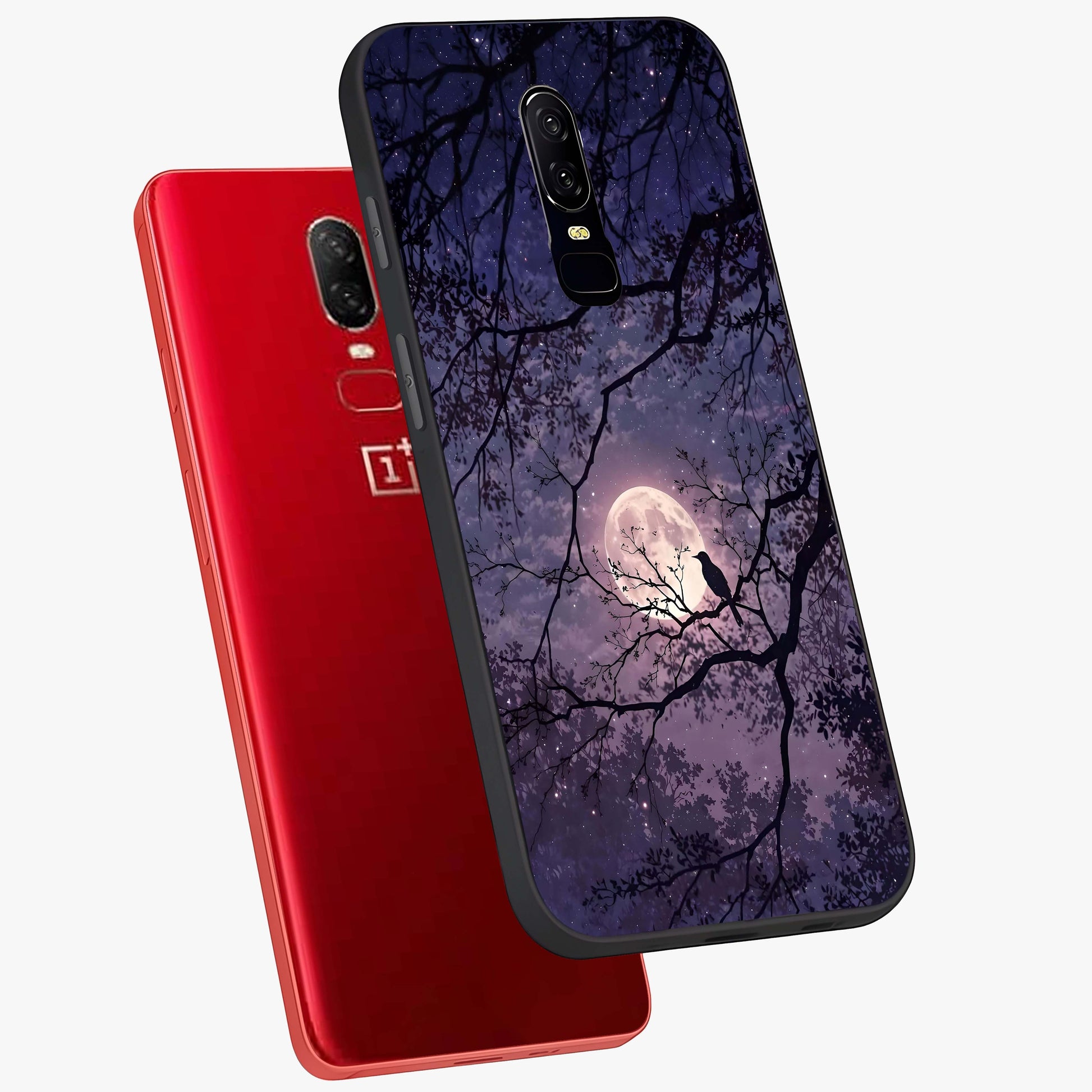 Whispering Moon Silence Glass Case displayed in angled mockup highlighting calm lunar design with dreamy night aesthetic.