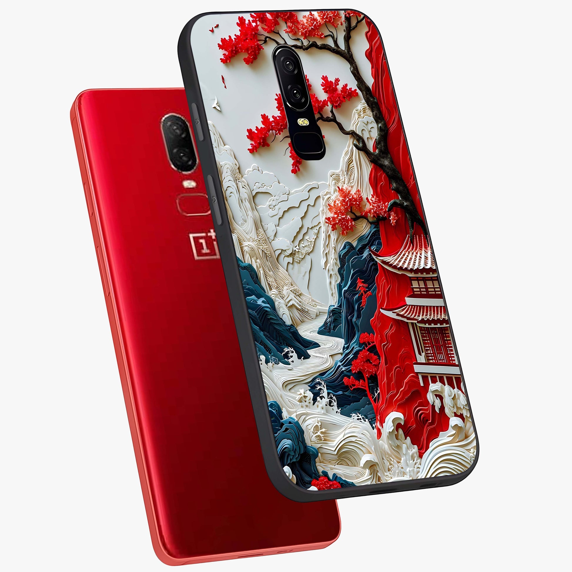 Whispers Of Sakura Waves Glass Case displayed in angled mockup highlighting flowing sakura design with soft floral aesthetic.