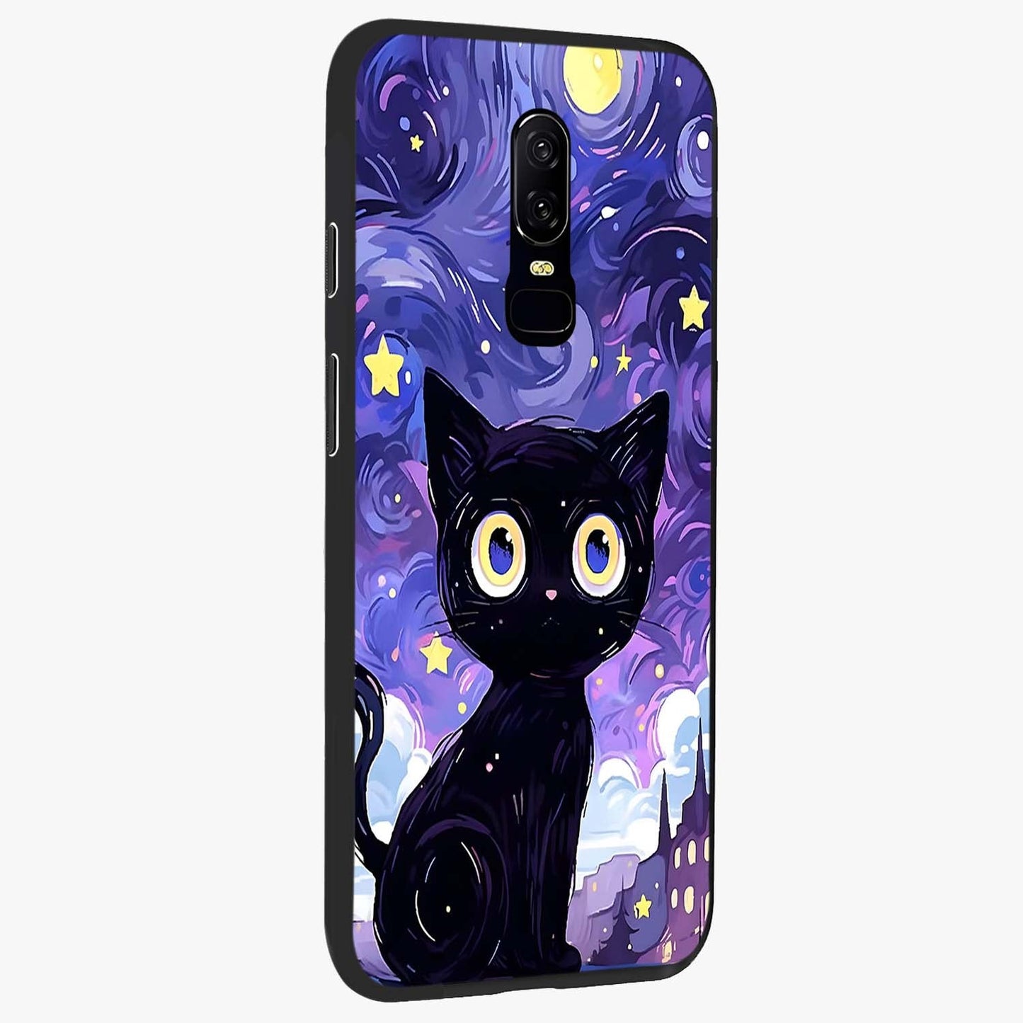 Abstract Cat Art Glass Case upright view showcasing creative feline illustration and aesthetic artistic style.