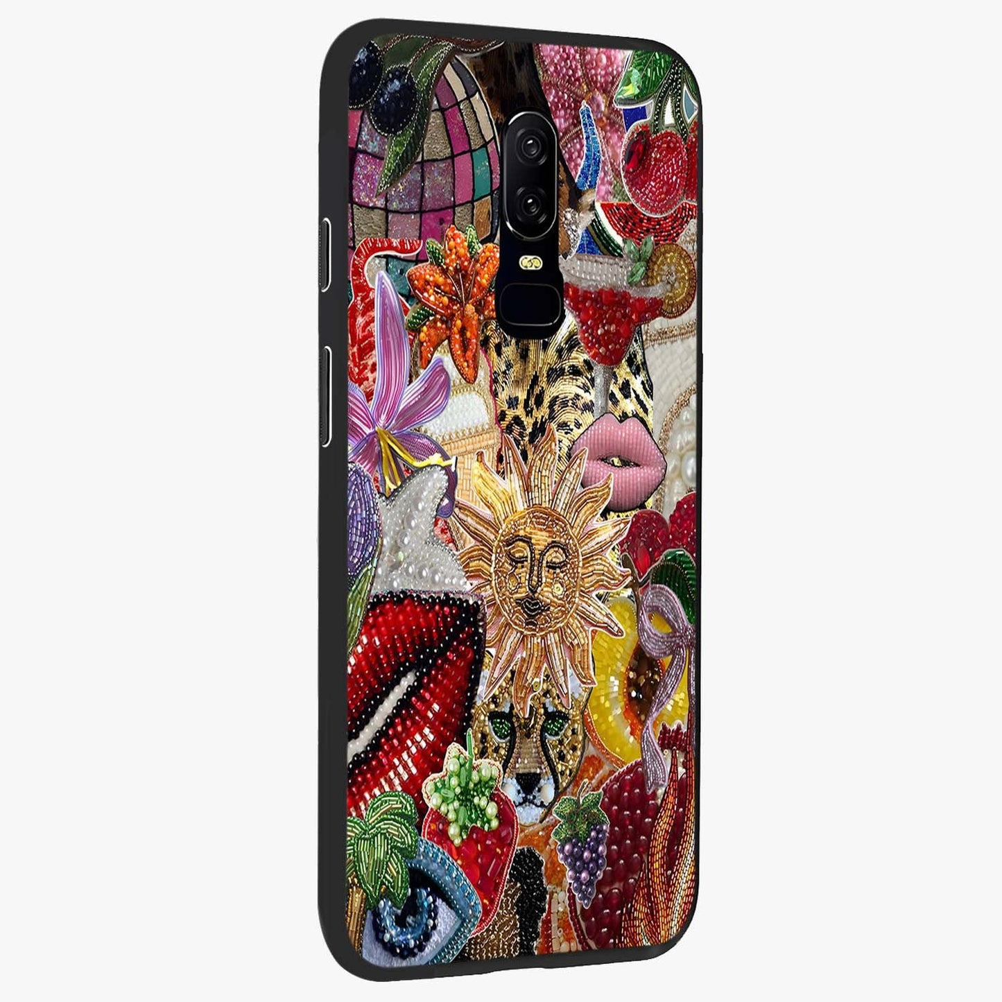 Beaded Fashion Jungle Glass Case upright view showcasing tropical jungle aesthetic with decorative bead elements.