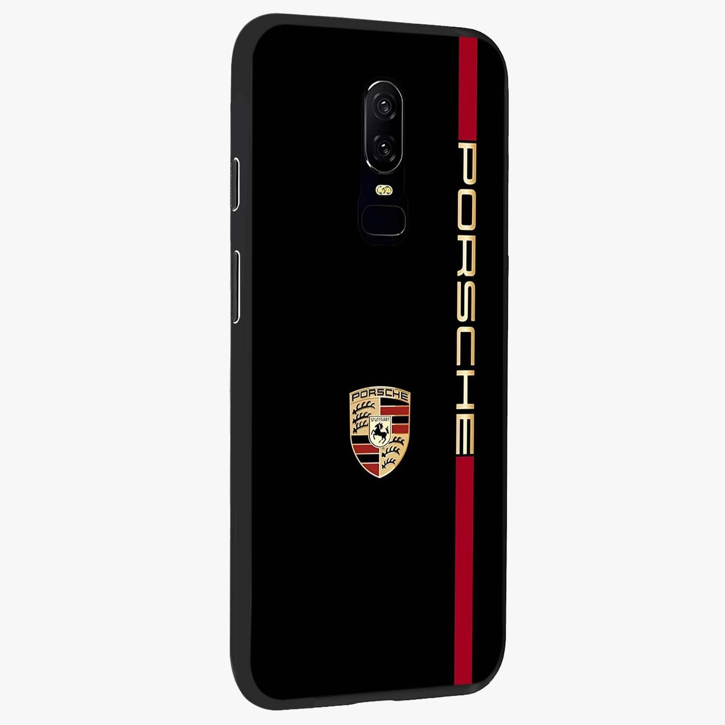 Black Minimal Porsche Glass Case upright view showcasing stylish automotive artwork with bold minimal theme.