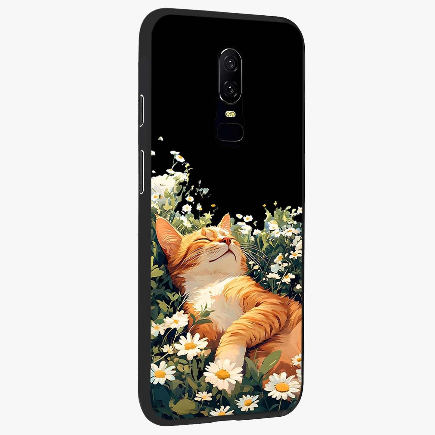 Blissful Bloom Cat Glass Case upright view showcasing charming cat design surrounded by blooming floral elements.