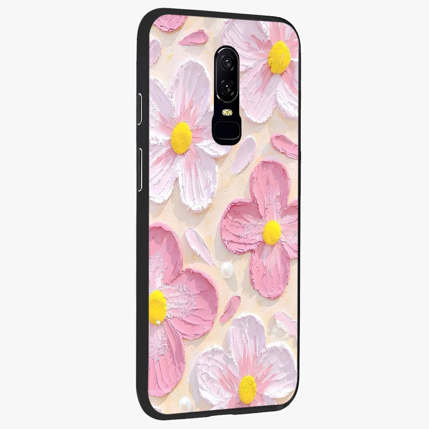 Blush Bloom Texture Glass Case upright view showcasing delicate blush floral texture with modern minimal style.