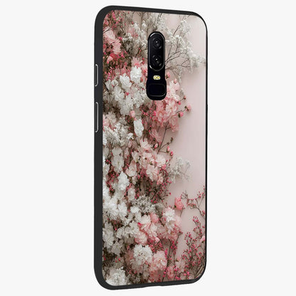 Blush Blossom Cloud Glass Case upright view showcasing calm floral cloud artwork with gentle dreamy theme.