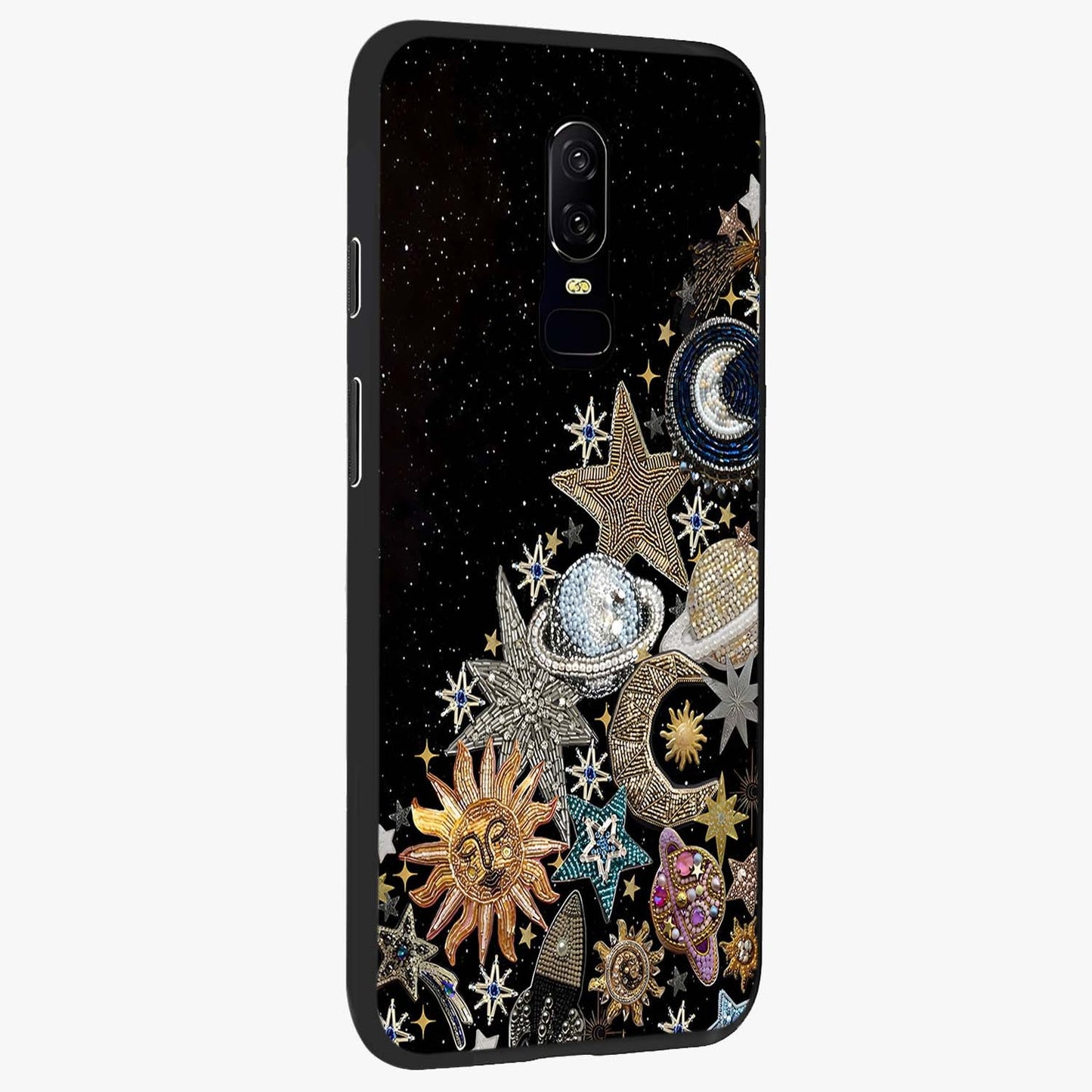 Cosmic Sparkle Dreams Glass Case upright view showcasing glowing cosmic artwork with magical galaxy theme.