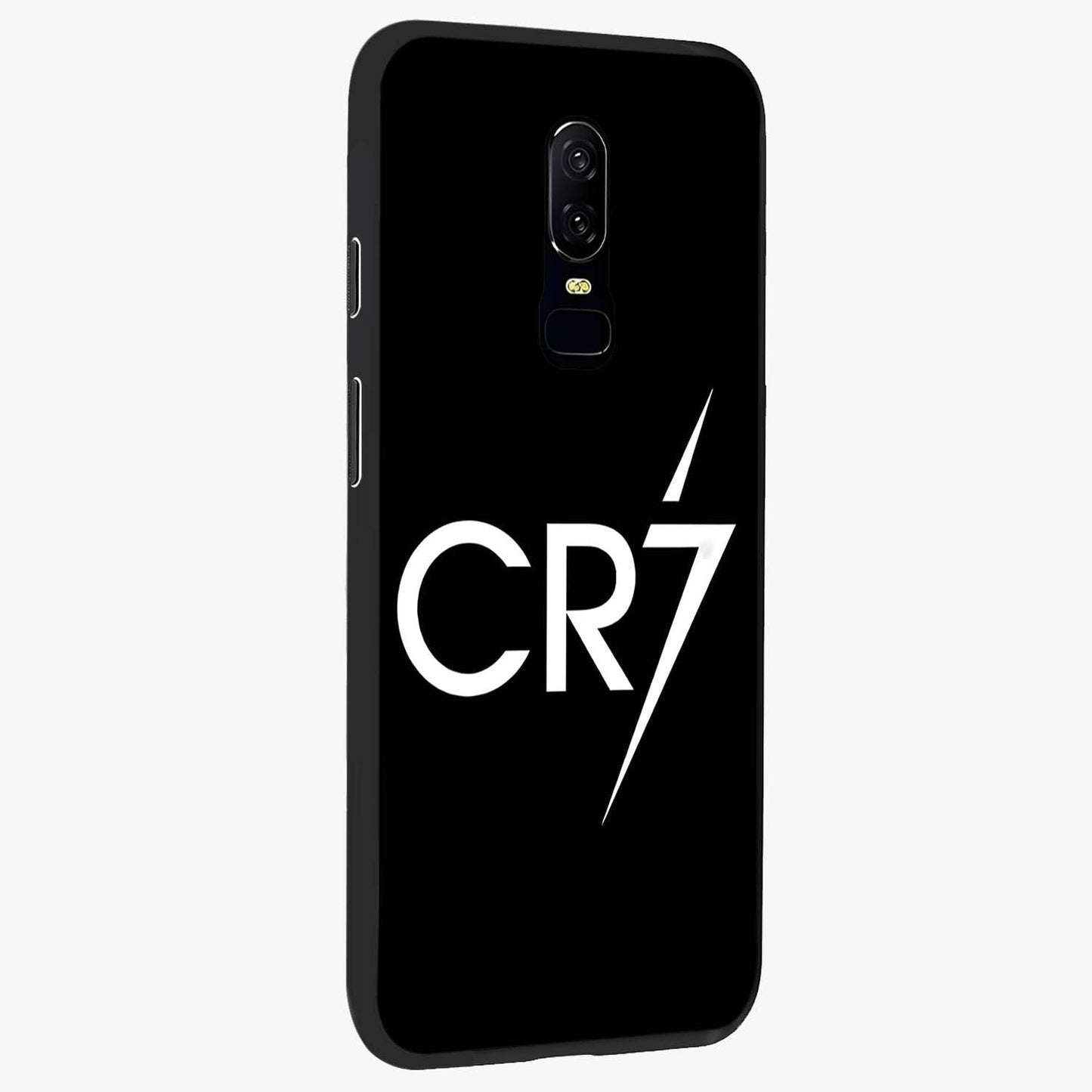 Cr7 Elite Strike Glass Case upright view showcasing energetic football inspired design with modern sports aesthetic.