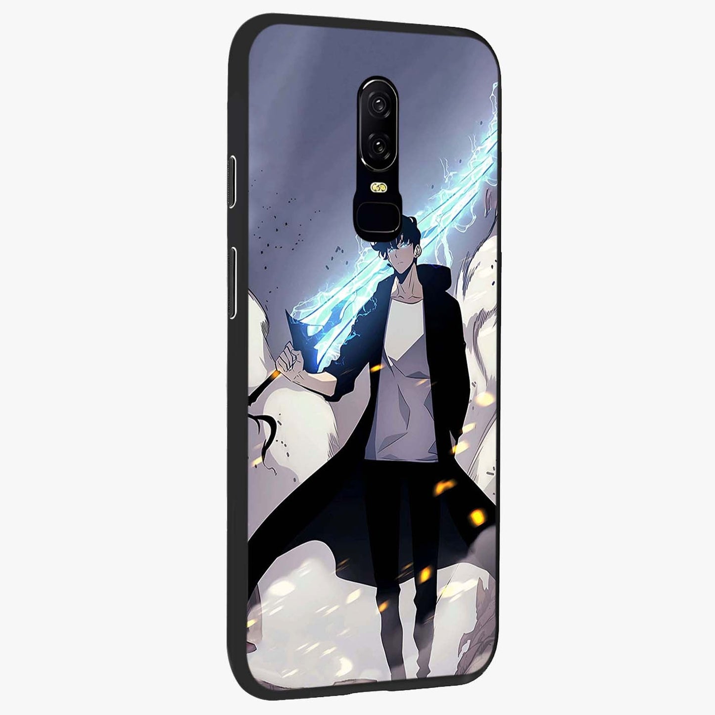Dark Lightning Anime Warrior Glass Case upright view showcasing dramatic warrior artwork with dark lightning aesthetic.