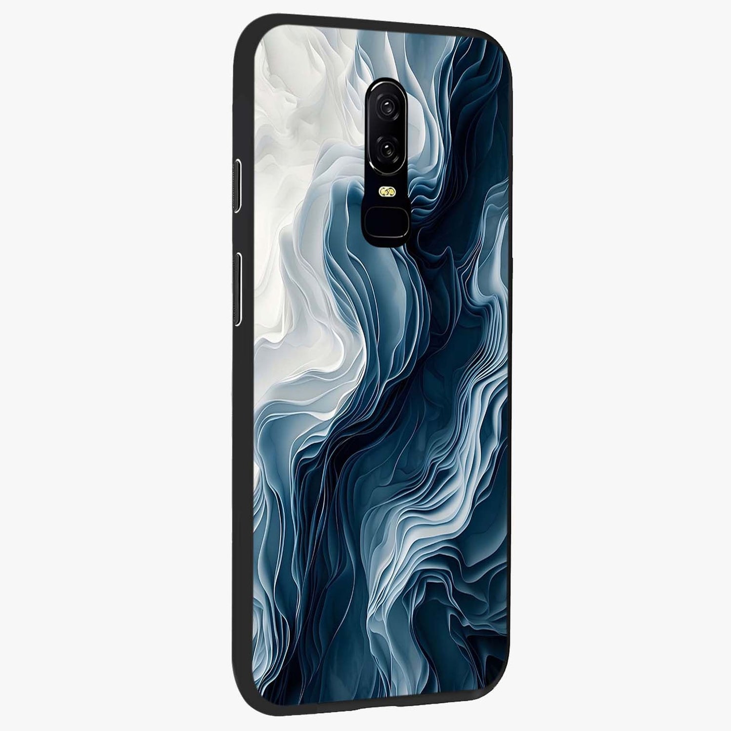 Ethereal Paper Marble Glass Case upright view showcasing smooth marble artwork with refined minimalist theme.