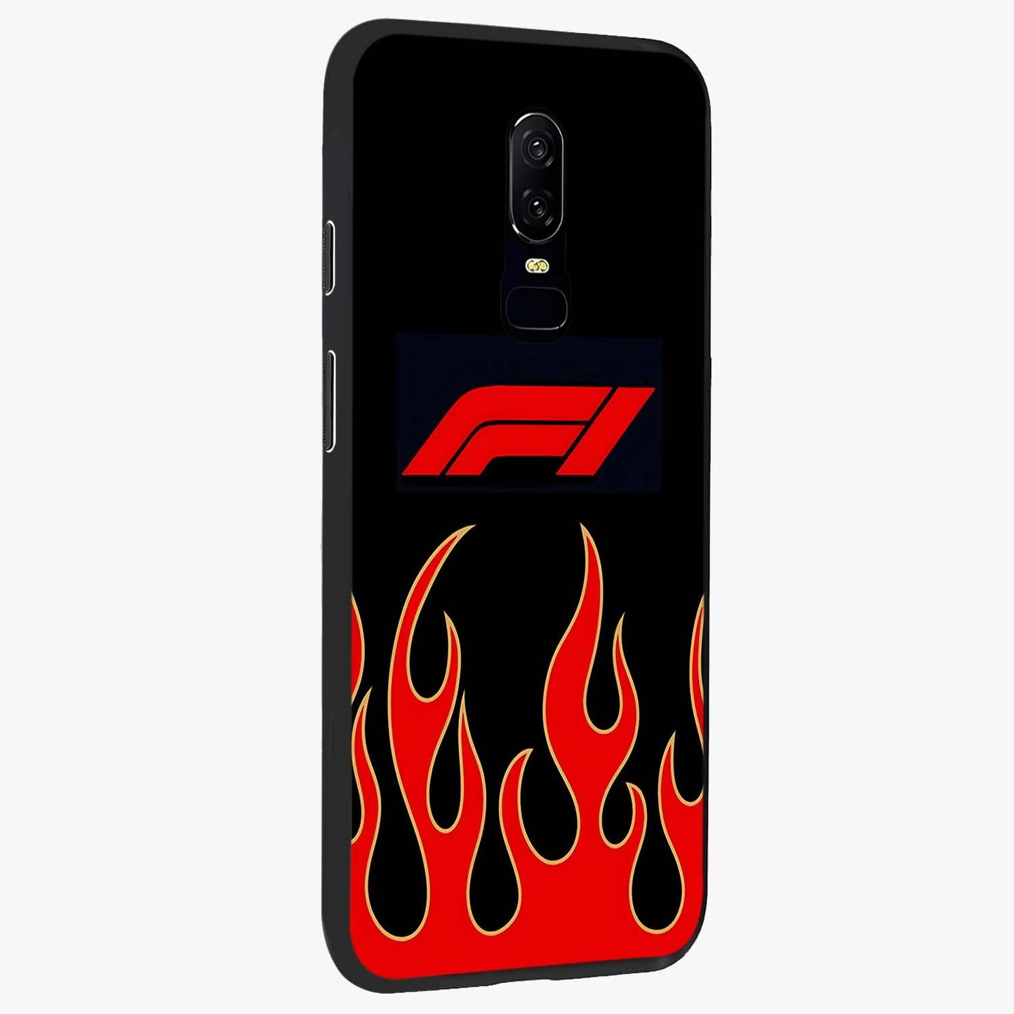 Fire F11 Glass Case upright view showcasing dynamic flame artwork with intense visual theme.
