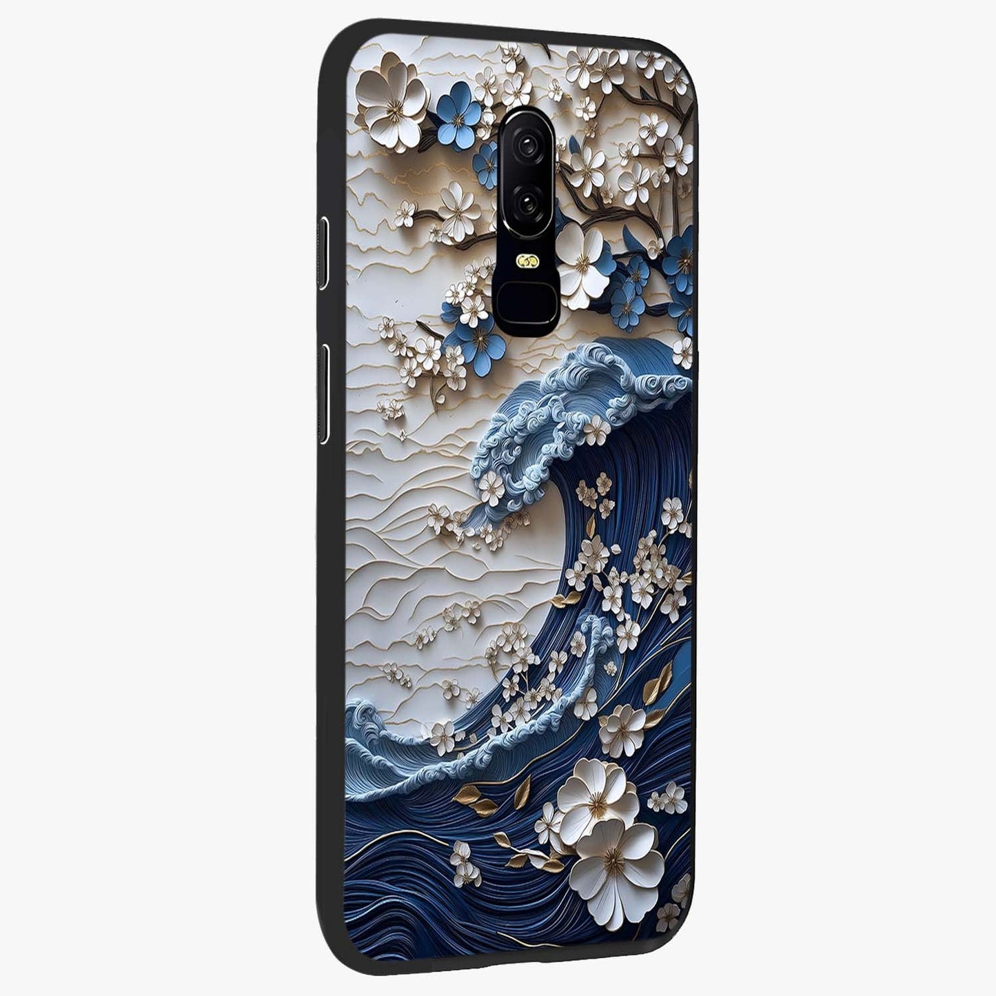 Floral Wave Origami Glass Case upright view showcasing creative floral origami artwork with artistic decorative theme.