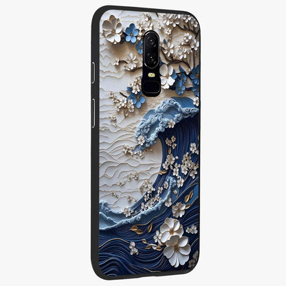 Floral Wave Origami Glass Case upright view showcasing creative floral origami artwork with artistic decorative theme.