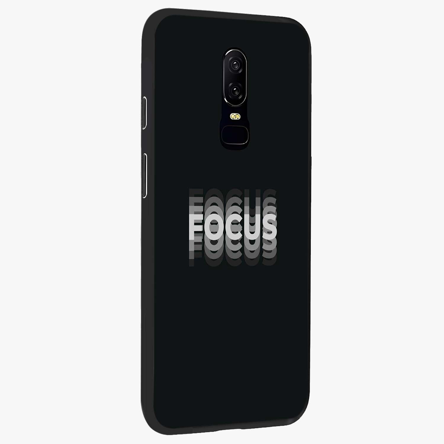 Focus Mode On Glass Case upright view showcasing strong typography statement with sleek motivational theme.