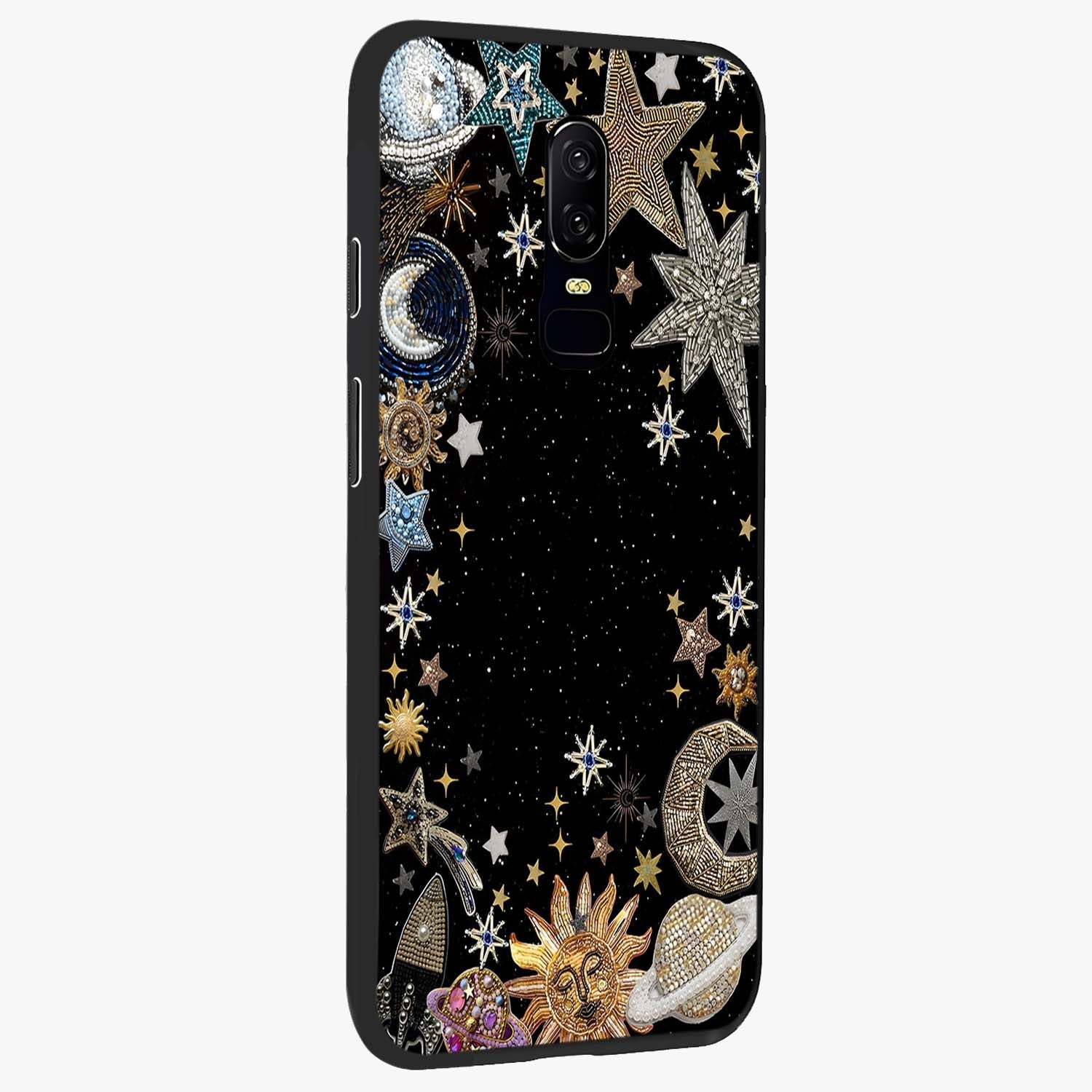 Galactic Jewel Stars Glass Case upright view showcasing glittering star jewel artwork with vibrant galaxy theme.