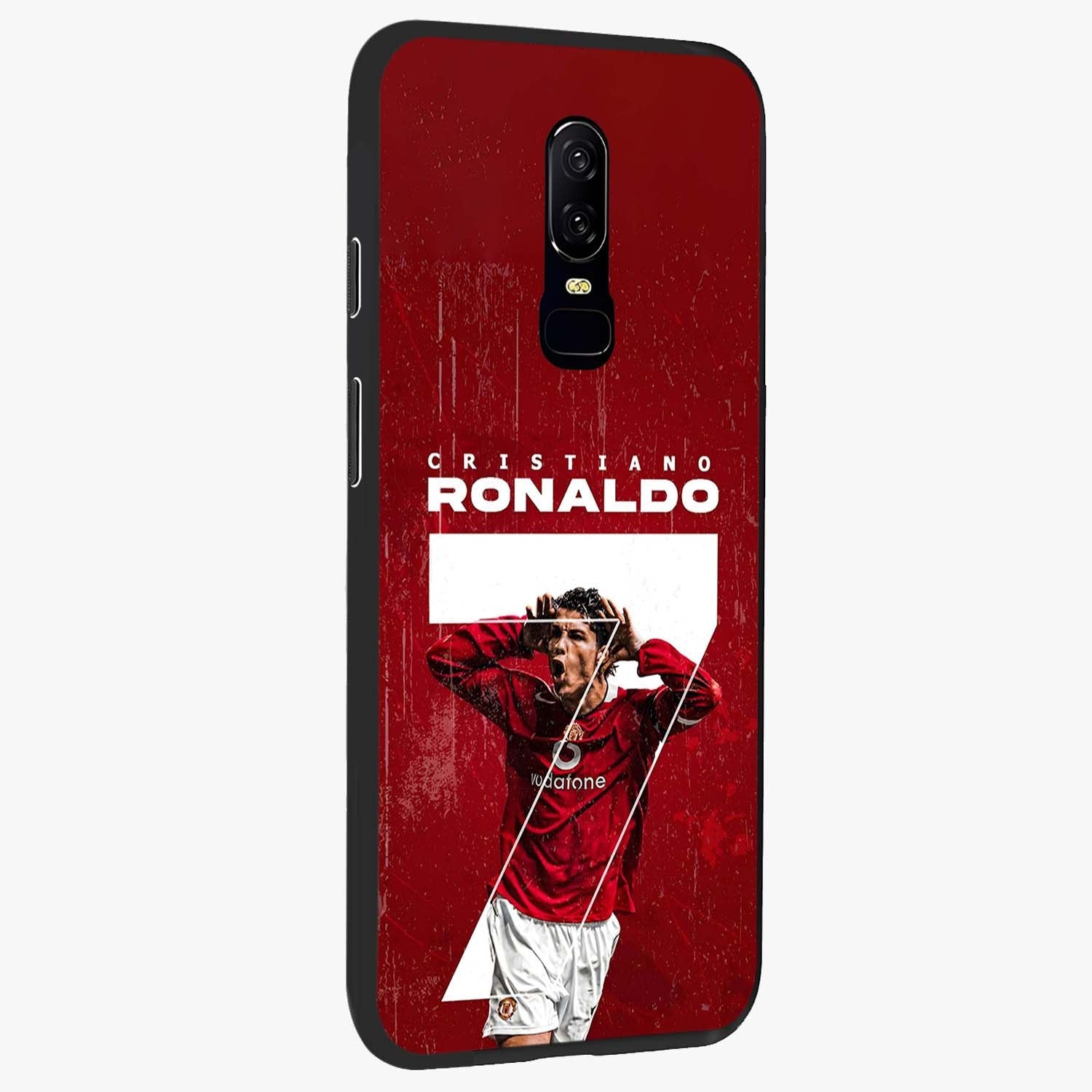Goal Celebration Legacy Glass Case upright view showcasing dynamic football inspired artwork with victory celebration aesthetic.