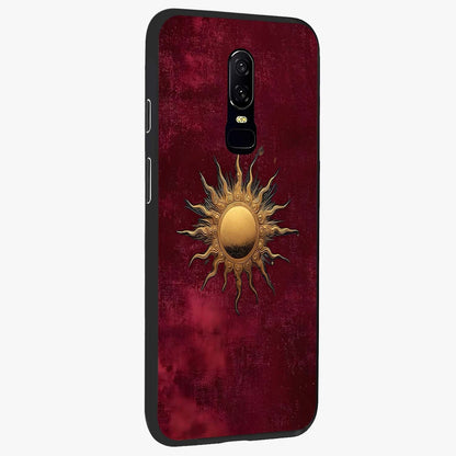 Golden Sun Minimalism Glass Case upright view showcasing simple golden sun artwork with elegant minimalist style.
