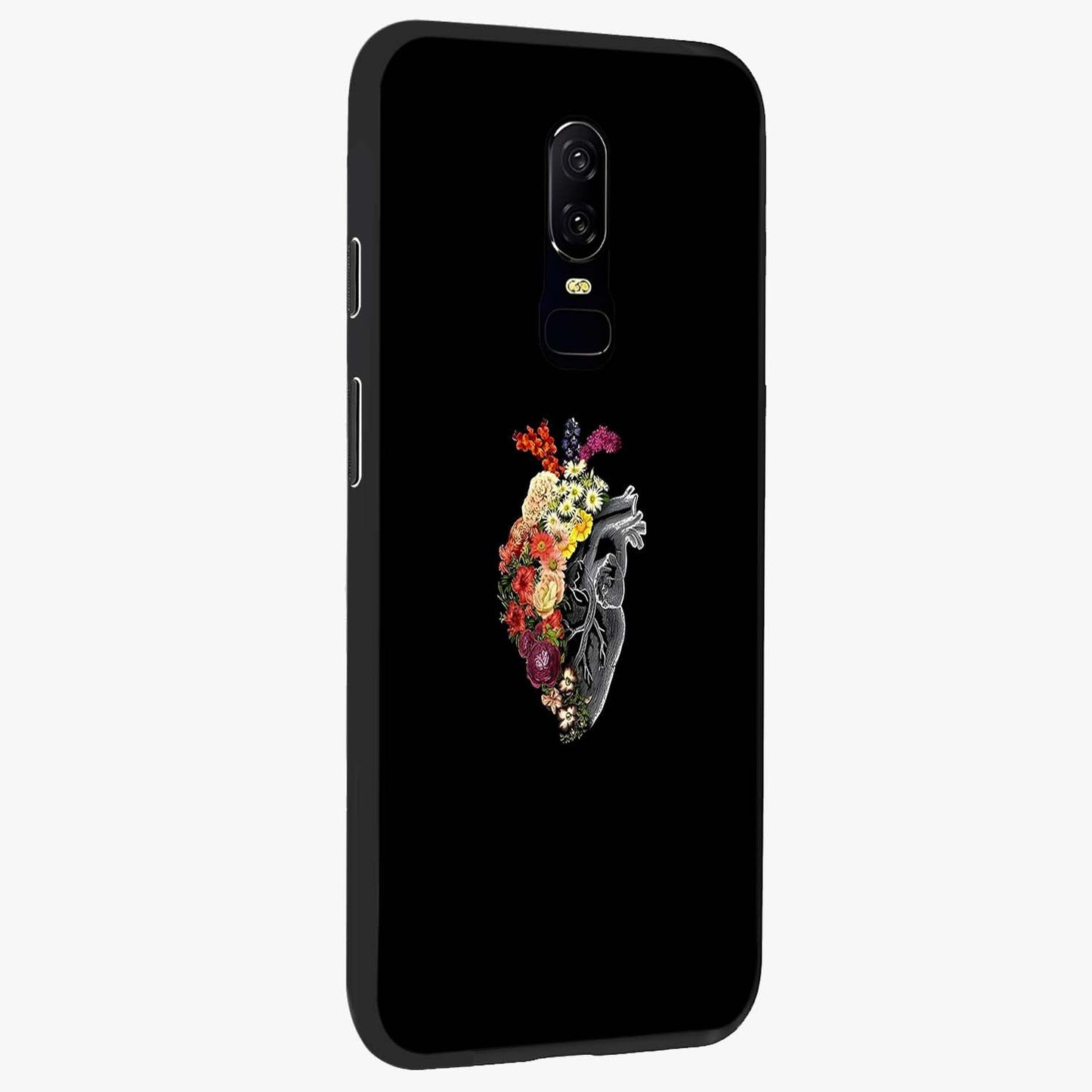 Heart With Flowers Glass Case upright view showcasing decorative heart and floral artwork with sweet romantic theme.