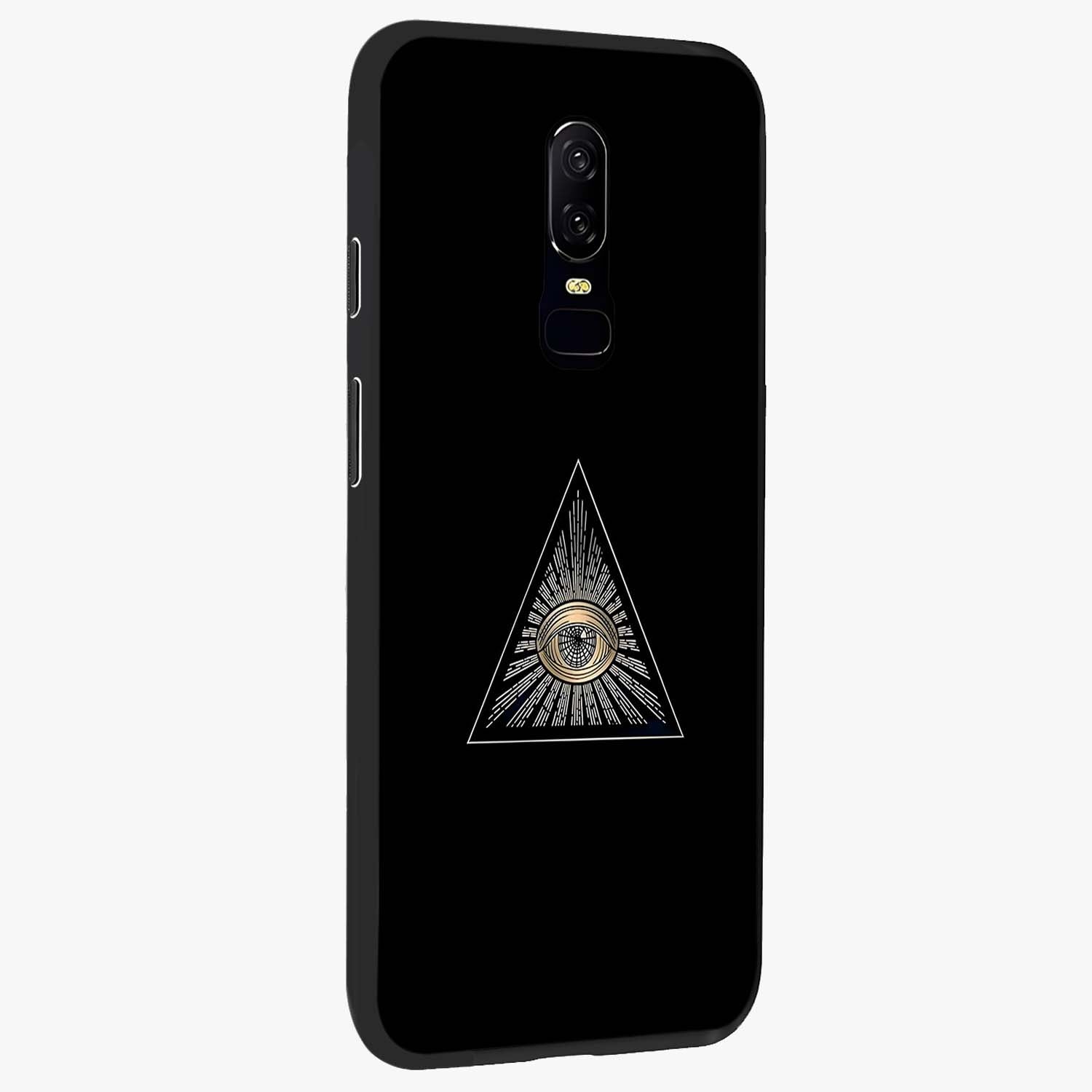 Illuminati Evil Glass Case upright view showcasing striking illuminati artwork with mysterious symbolic theme.