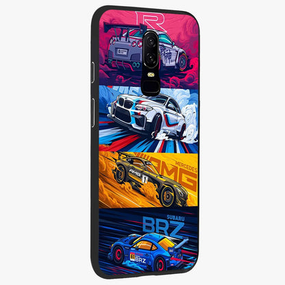 JDM Sports Car Glass Case upright view showcasing dynamic sports car artwork with bold racing theme.