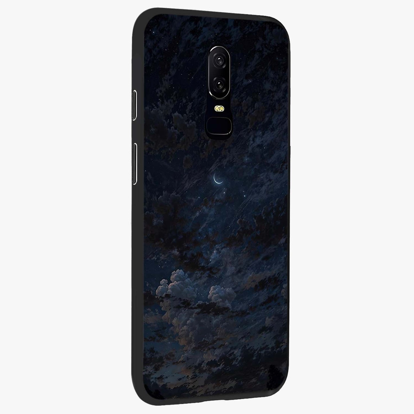 Lunar Veil Silence Glass Case upright view showcasing calm moon themed artwork with serene night atmosphere.