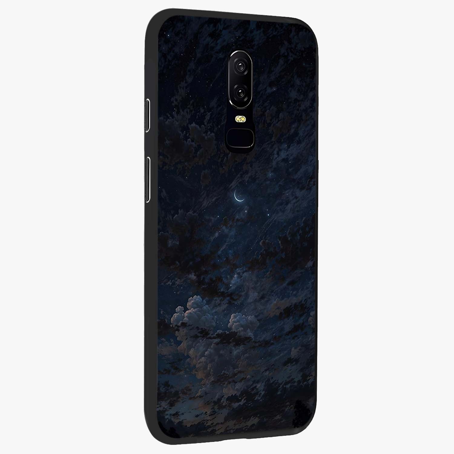 Lunar Veil Silence Glass Case upright view showcasing calm moon themed artwork with serene night atmosphere.