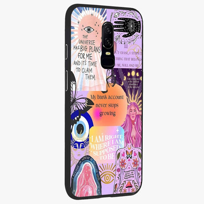 Manifestation Collage Glass Case upright view showcasing artistic manifestation themed artwork with creative style.