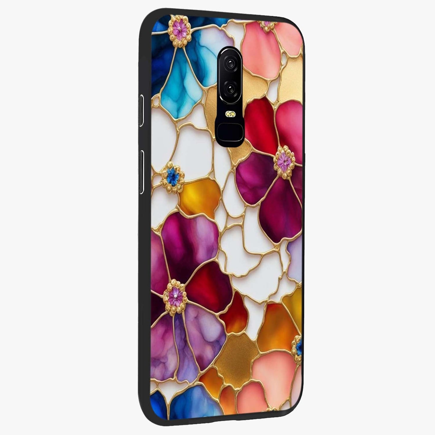 Marble Flower Pattern Glass Case upright view showcasing decorative marble flower artwork with refined style.