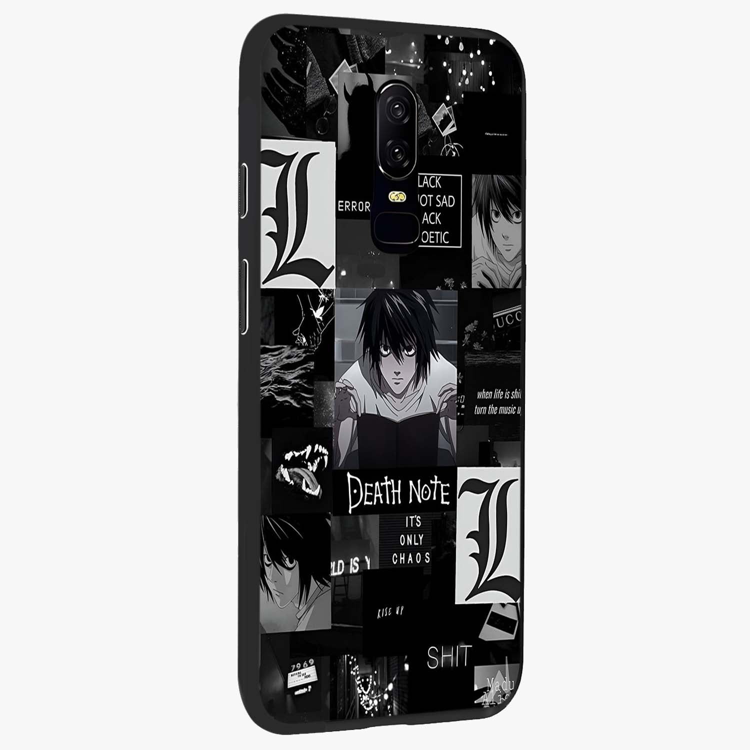 Midnight Chaos Mind Glass Case upright view showcasing expressive abstract artwork with bold dark theme.
