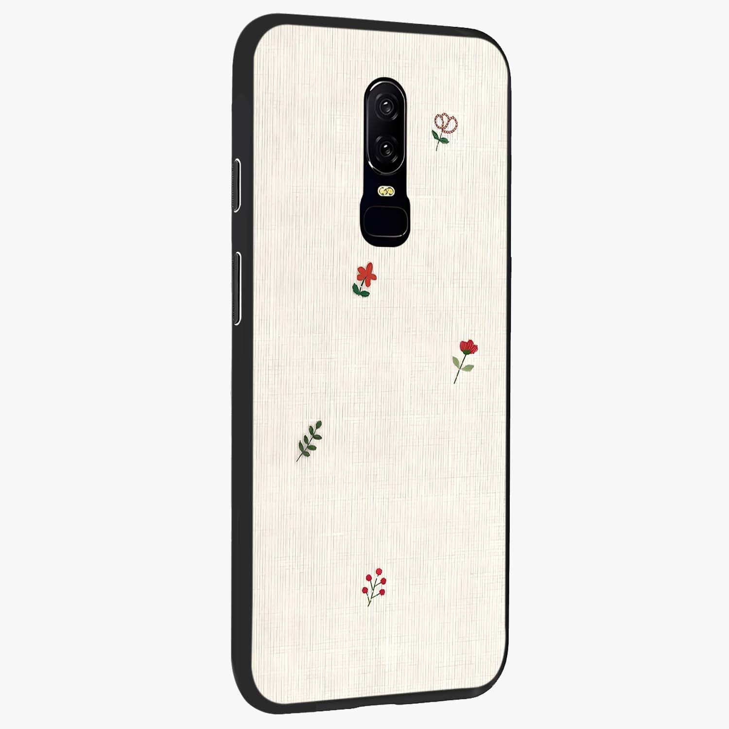 Minimalistic Blue With White Flower Pattern Glass Case upright view showcasing clean white flower artwork with calming blue theme.