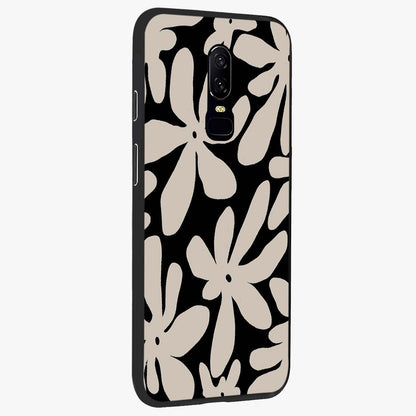 Monochrome Petal Dance Glass Case upright view showcasing artistic floral pattern with stylish monochrome theme.