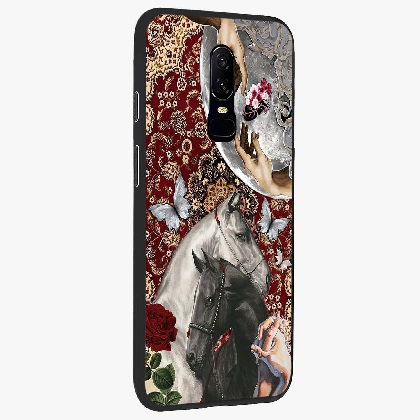 Moonlit Royal Stallion Glass Case upright view showcasing dramatic horse artwork with glowing moon themed design.