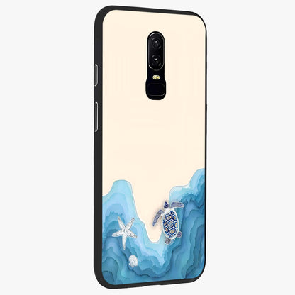 Ocean Drift Turtle Glass Case upright view showcasing calm underwater turtle artwork with nature inspired theme.