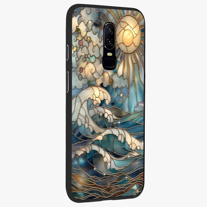 Oceanic Stained Printed Glass Case upright view showcasing decorative ocean pattern artwork with vibrant marine theme.