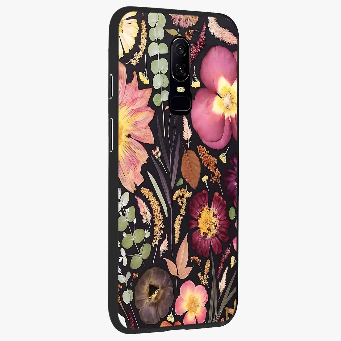 Petal Dream Tapestry Glass Case upright view showcasing detailed floral tapestry artwork with artistic nature theme.