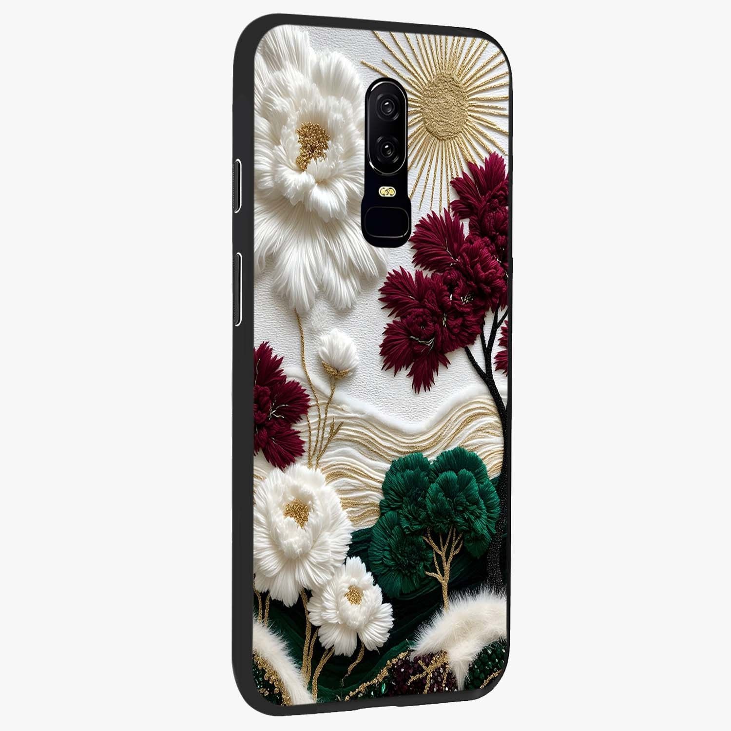 Radiant Bloom Elegance Glass Case upright view showcasing decorative flower artwork with refined botanical theme.