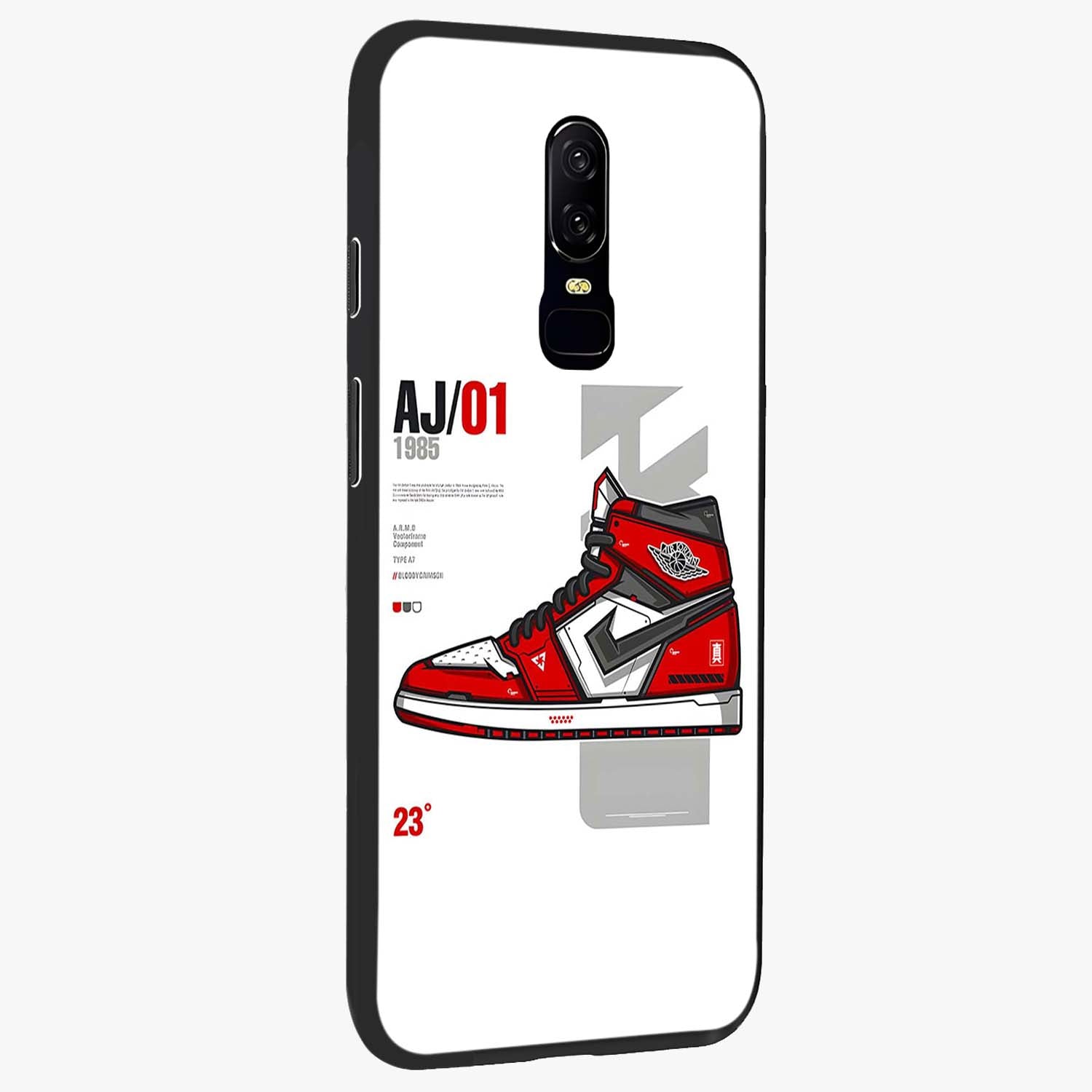 Retro Sneaker Blueprint Glass Case upright view showcasing stylish sneaker illustration with vintage streetwear theme.