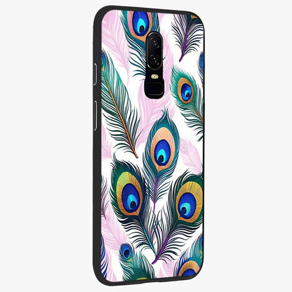 Royal Peacock Feathers Glass Case upright view showcasing elegant peacock feather artwork with decorative royal theme.