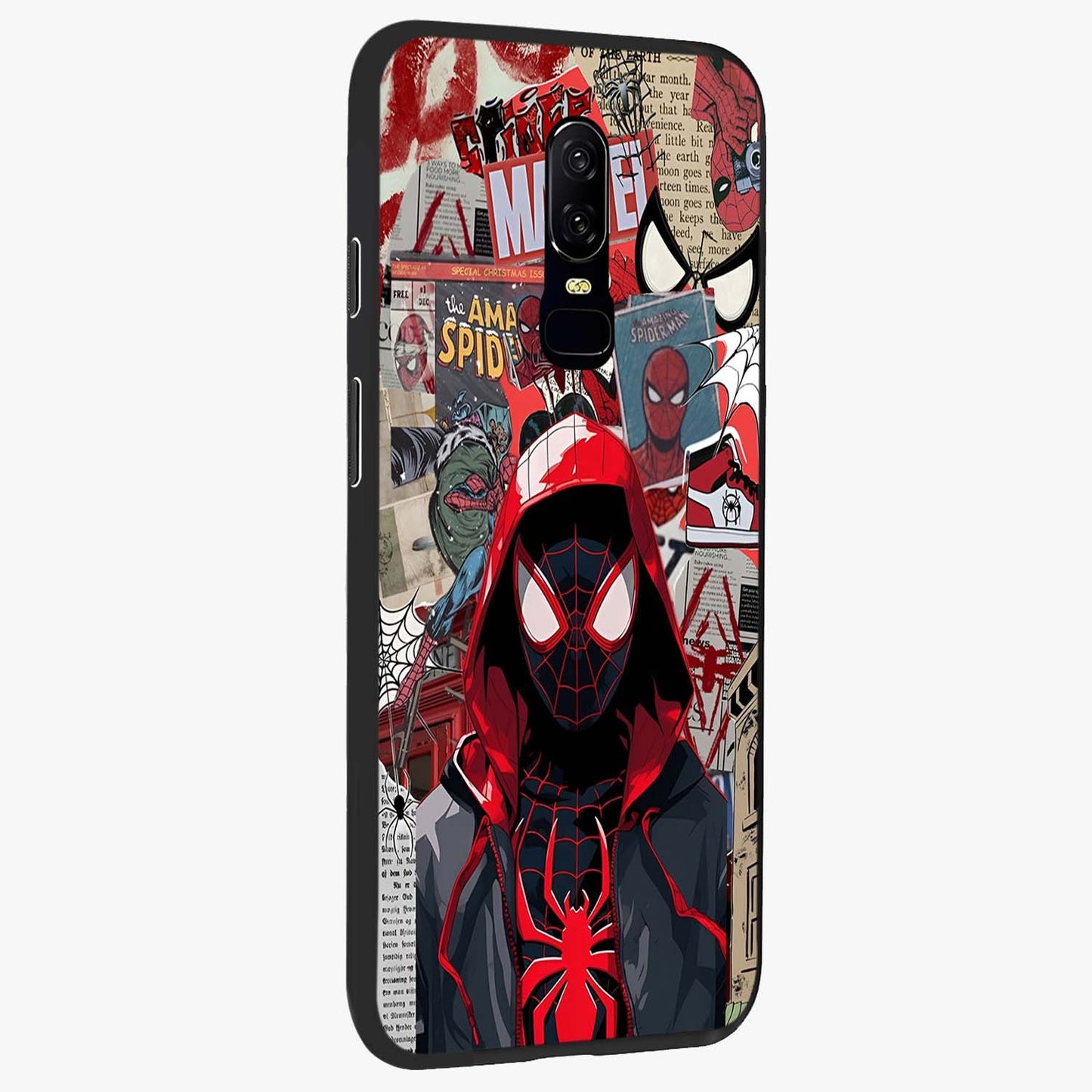 Spider Collage Street Glass Case upright view showcasing bold superhero artwork with urban street theme.