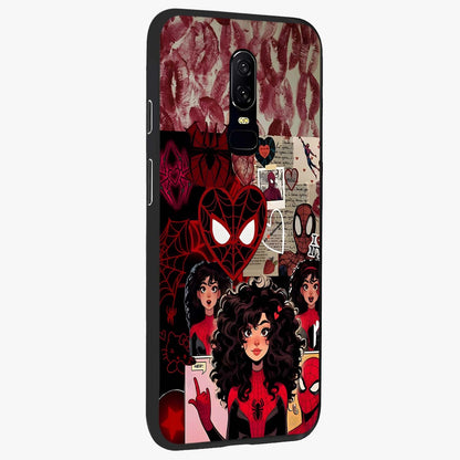 Spider Love Story Glass Case upright view showcasing charming superhero artwork with romantic comic theme.