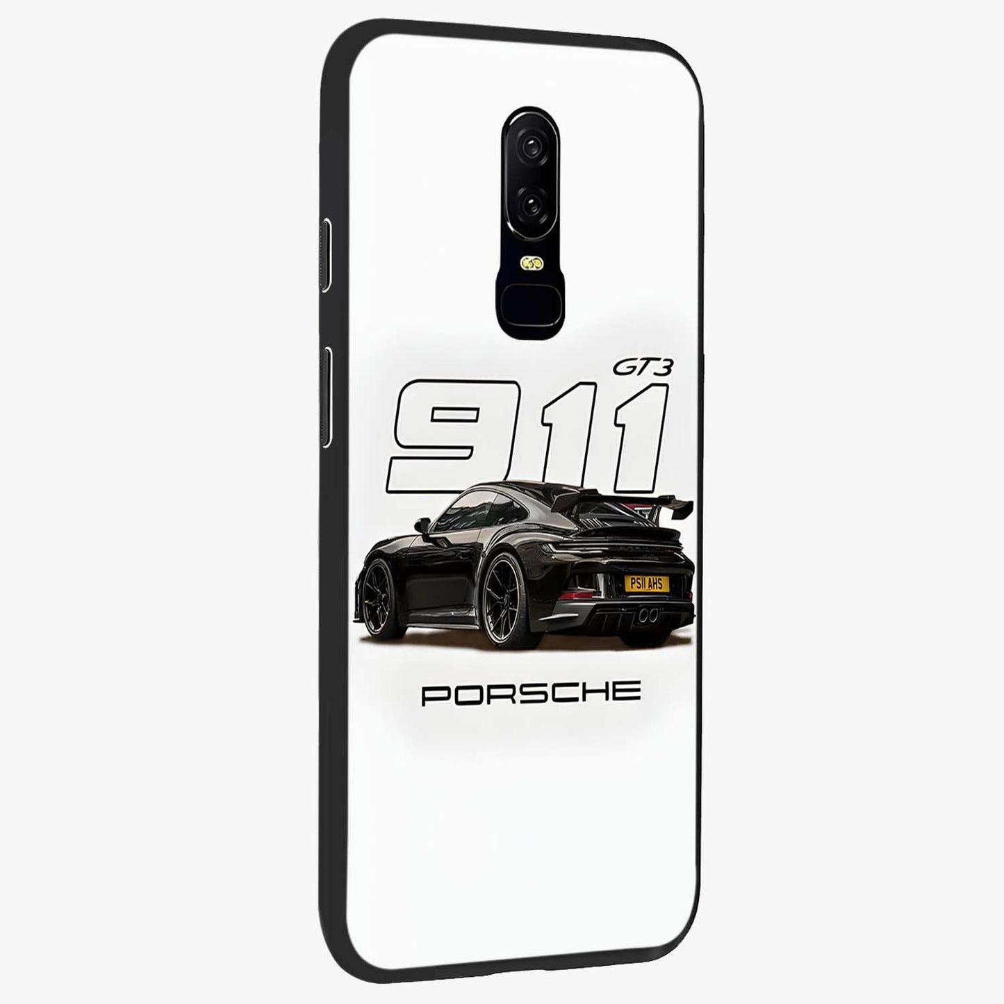 Turbo Legacy Icon Glass Case upright view showcasing bold racing inspired artwork with classic car theme.