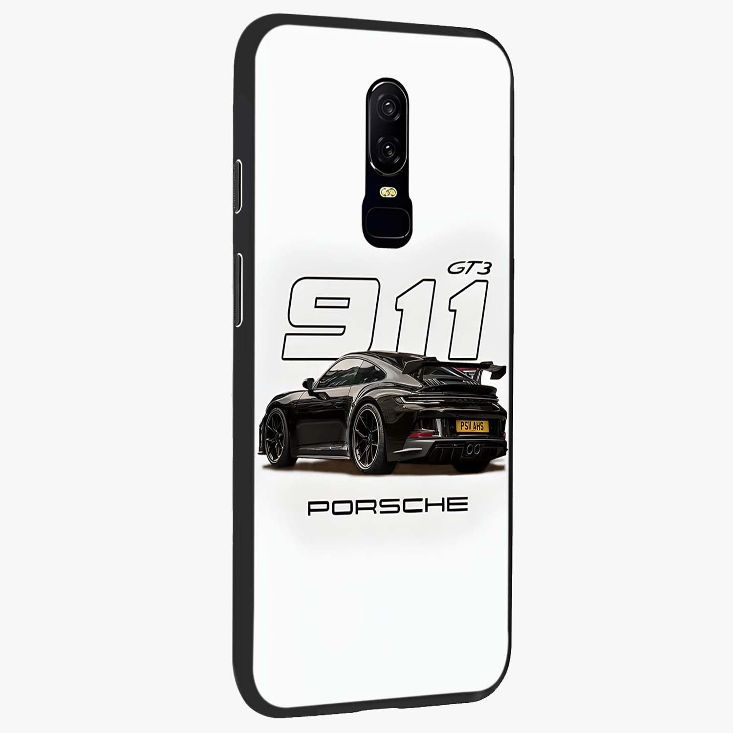 Turbo Legacy Icon Glass Case upright view showcasing bold racing inspired artwork with classic car theme.