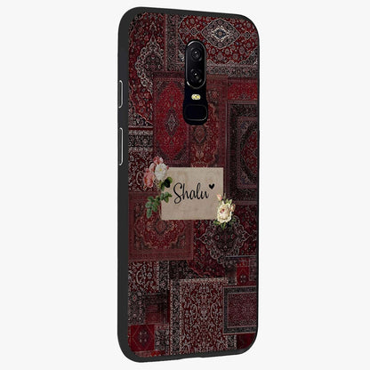 Velvet Wine Pattern Custom Name Glass Case upright view showcasing luxurious wine toned artwork with personalized aesthetic.