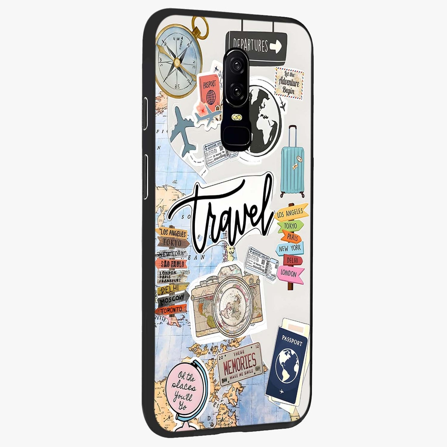 Wanderlust Journal Glass Case upright view showcasing wanderlust inspired artwork with creative exploration theme.