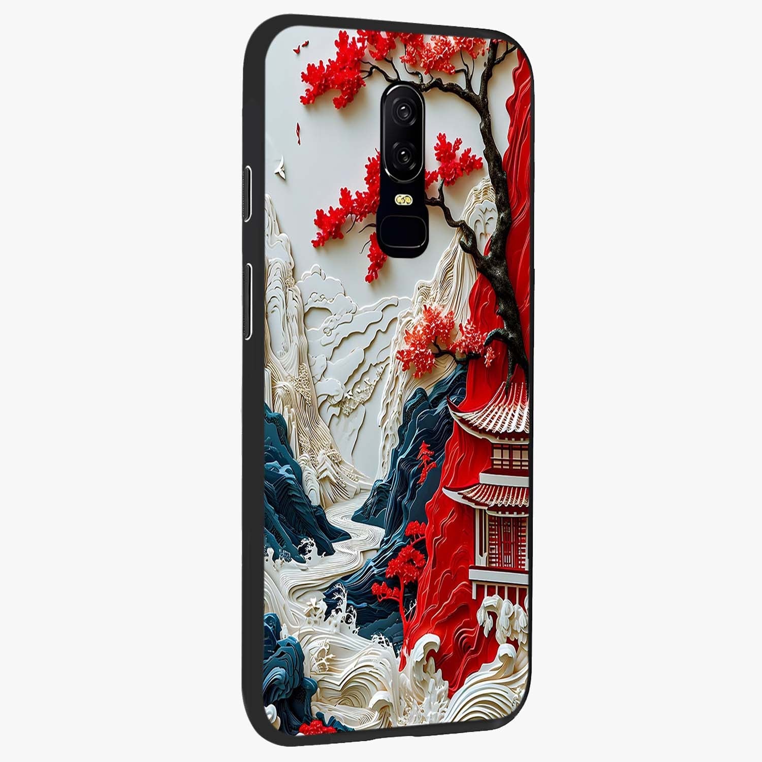 Whispers Of Sakura Waves Glass Case upright view showcasing delicate cherry blossom artwork with elegant nature theme.