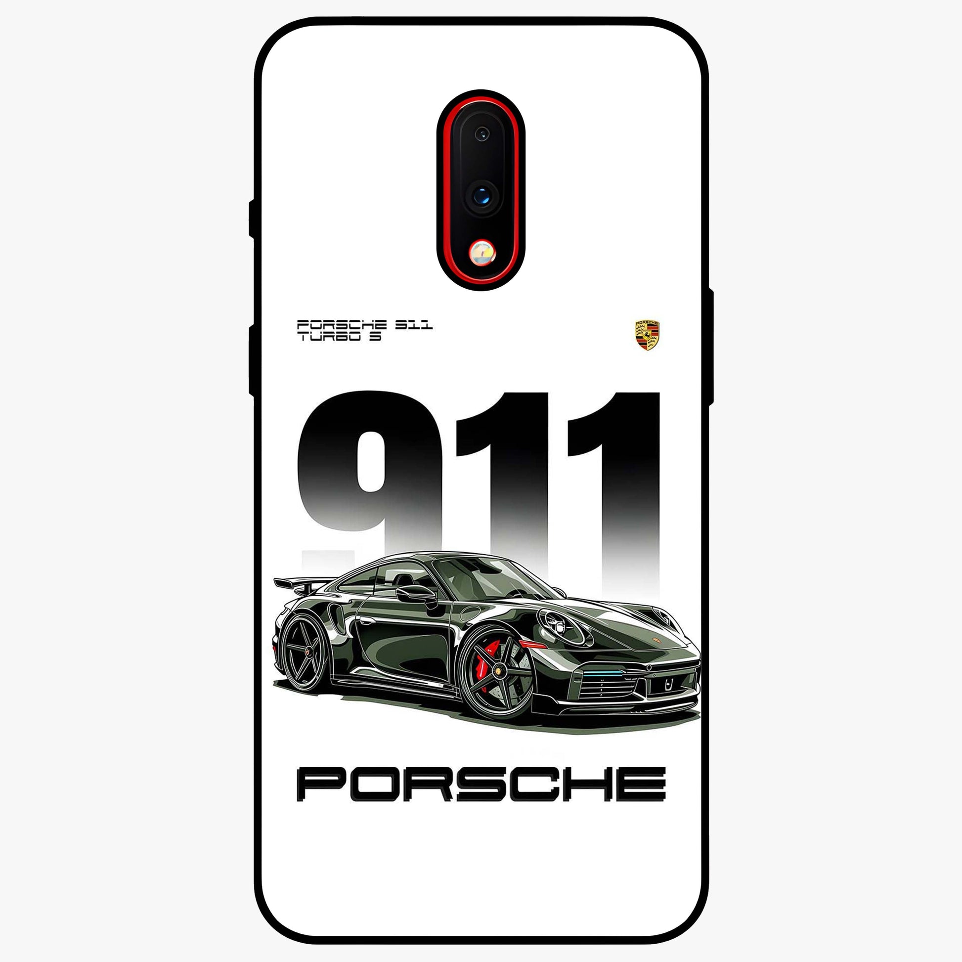 911 Turbo Dominance Glass Case showing clean flat back view with bold 911 sports car artwork and glossy glass finish.
