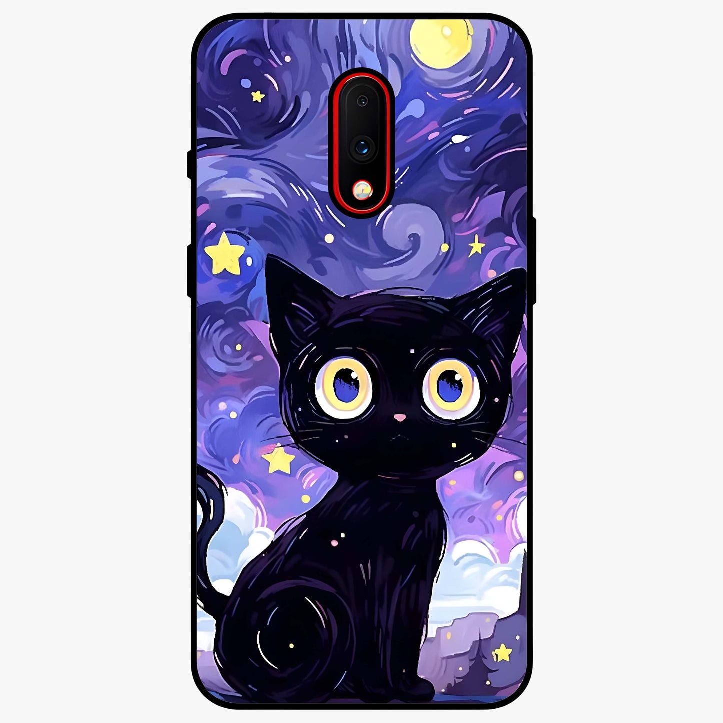Abstract Cat Art Glass Case showing flat back view with artistic cat illustration and glossy glass finish.