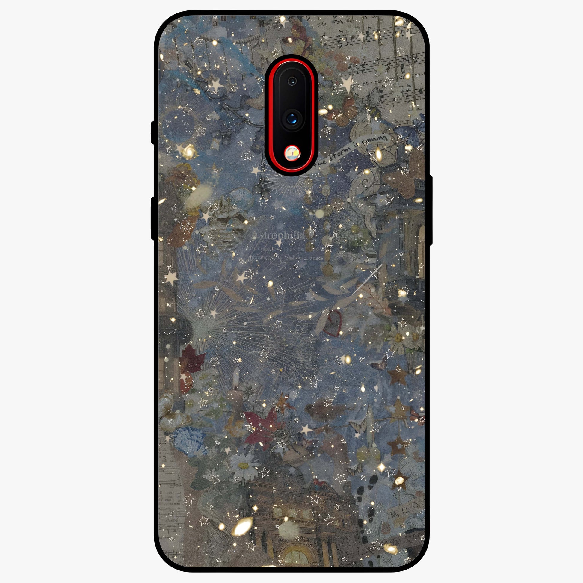 Aesthetic Astrolophia Glass Case showing flat back view with dreamy aesthetic design and glossy glass finish.